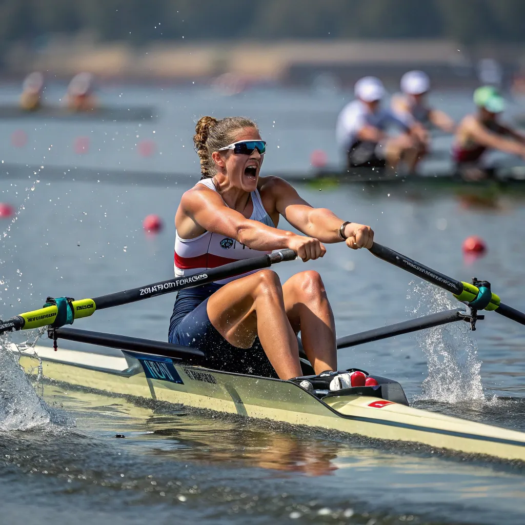 Emily Pearce rowing successfully in a competition