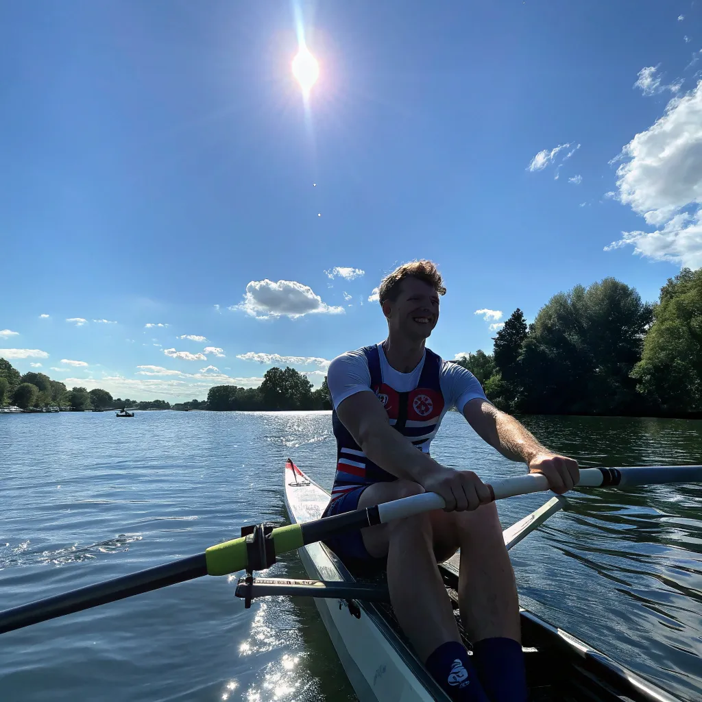 Jonathan Miller enjoying a rowing session on a sunny day